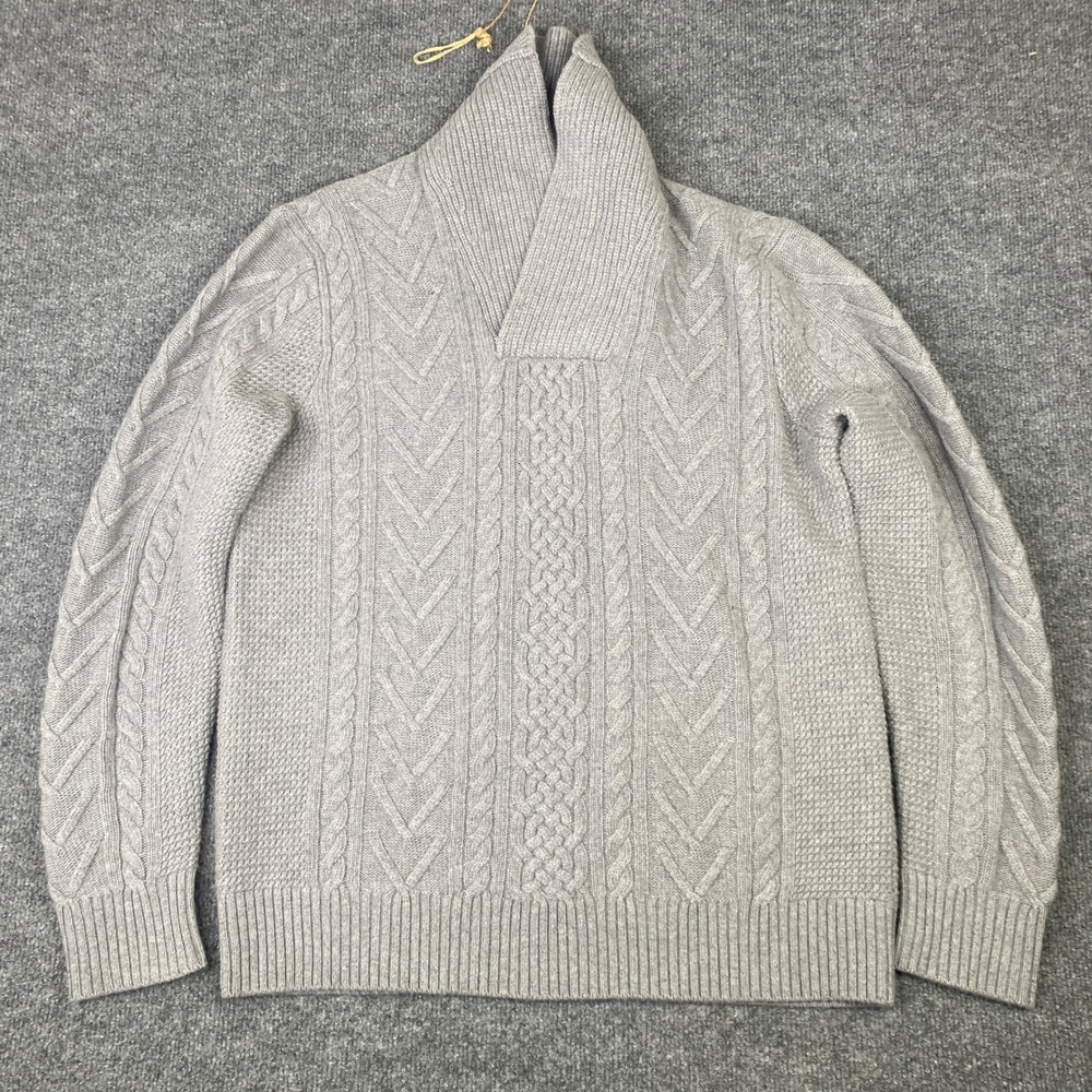 Banana Republic Merino Cashmere Shawl Collar Cable Knit Sweater Gray Mens L